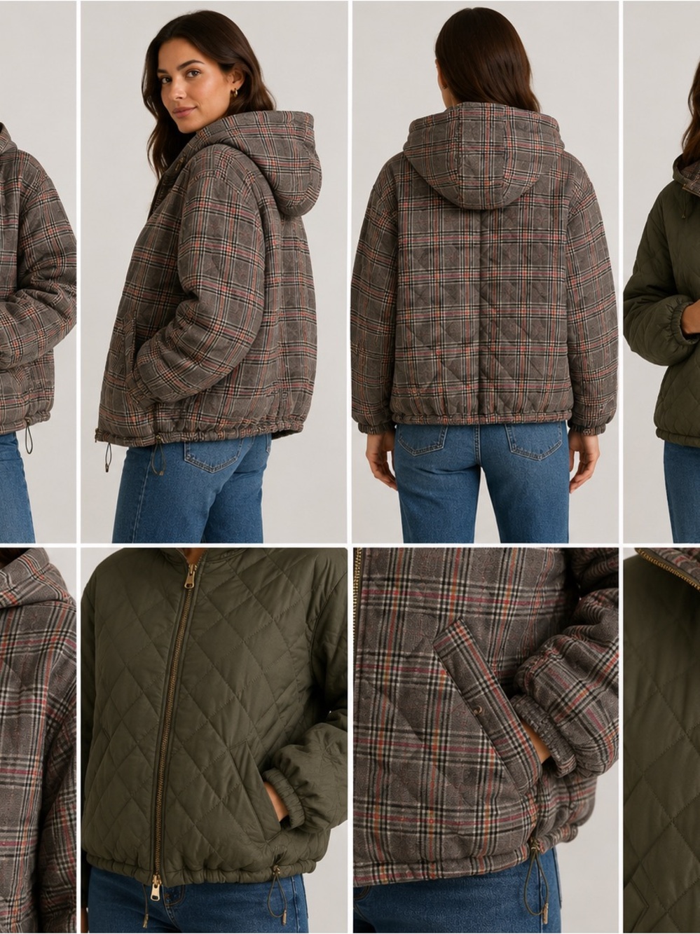 Ramy Brook Plaid Reversible Hooded Puffer Jacket - Brown with Red Accents